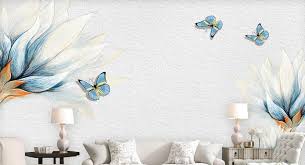 From loosely painted abstract floral motifs to detailed landscapes including floral elements, our carefully curated collection feature styles and designs sure to suit any taste. Amazon Com Murwall Watercolor Floral Wallpaper Soft Blue Flower Wall Mural Little Butterfly Wall Print Bohemian Home Decor Cafe Design Handmade