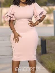 Ericdress Plus Size Round Neck Ruffle Sleeve Single Bodycon Dress