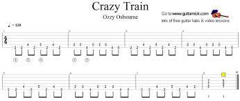 Crazy Train Guitar Tab Guitarnick Com Guitar Chords And Lyrics Guitar Tabs Guitar Tabs Songs