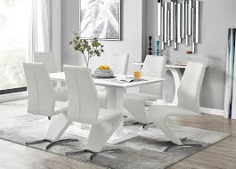 Pair your new white high gloss dining table with some beautiful modern dining chairs such as faux leather and metal or high gloss dining chairs. Imperia White Gloss Dining Table 6 Willow Chairs Furniturebox