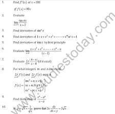 Printable in convenient pdf format. Cbse Class 11 Limits And Derivative Worksheet D