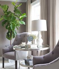 Gray Tufted Chairs With Silver Leaf Tiered Accent Table Transitional Living Room Living Room Grey Living Room Chairs Home Living Room