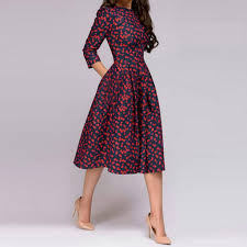 Sign in / register or sigin in pattern type. Ingramgogo Women S Floral Vintage Dress Elegant Midi Evening Dress 3 4 Sleeves Shopee Philippines