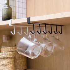 1 2 4 8pcs Shelf Storage Clothes Hanging Wardrobe Kitchen Organizer Cup Holder Glass Mug Holder 6 Hooks Storage Rack Walmart Com Kitchen Storage Rack Kitchen Storage Hanging Racks