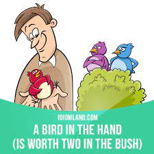 A Bird In The Hand Is Worth Two In The Bush Means It Is Better To Keep What You Have Than To Risk Losing It By Tr English Idioms Idioms Idioms