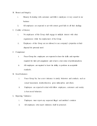 Sample Of Company Code Of Ethics And Evaluation