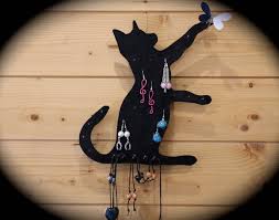 Presentoir Bijoux Mural Silhouette Chat Noir Et Libellule Supports Boucles D Oreilles Par Fimoleo Silhouette Chat Noir Presentoir Bijoux Silhouette Chat