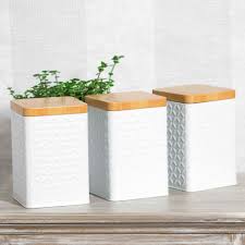 White kitchen canisters keep ingredients sealed and organized in decorative cylinders. Suitable For Hand Washing Only Not Dishwasher Safe 3 X Food Storage Canisters 3 X Food Storage Caniste Jar Storage Tea Coffee Sugar Canisters Jar Containers