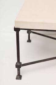 Beech base with crossed legs and brass extenders. Limestone Top Coffee Table With Metal Base At 1stdibs
