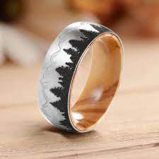 8mm Brushed Pure Titanium Olive Wood Ring Men S Outdoor Mountain Forest Scene Wedding Band 8mm Titanium Anniversary Ring Men S Gift Mens Wedding Ring Size 7 13 In 2022 Men S Wedding Ring