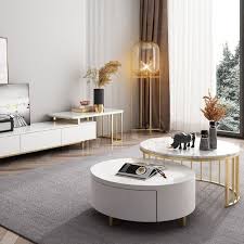 Modern White Walnut White Round Coffee Table With Storage Wood Rotating Marble Nesting Coffee Table In Rose Gold Set Of 2 In 2020 Nesting Coffee Tables Coffee Table White Round Coffee Table