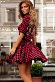 Black Red Plaid Pattern Short Sleeve Skater Shirt Casual Dress Casual Dresses Women Casual Dresses Cheap Ca Mini Dress Party Red And Black Plaid Nice Dresses