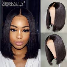 Silky Straight Black Bob Wig 13x4 Front Lace Human Hair Wig Pre Plucke