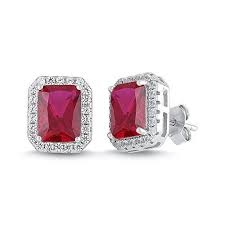 Lab Created Ruby Stud Earrings With 6 X 8 Radiant Lab Created Rubies In 2020 Ruby Earrings Studs Ruby Earrings July Birthstone Jewelry