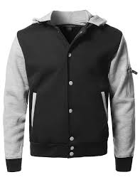 Black And White Varsity Jacket Mens Men S Fleece Baseball Detachable Hoodie Varsity Jacket Aymhdl0007 Black Grey Cf188lmna2n Varsity Hoodie Jacket Varsity Jacket Mens Outerwear Jacket