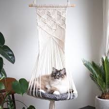 Handmade Macrame Cat Hammock Original Cat Planter White Etsy Macrame Wall Hanging Cat Hammock Diy Cat Hammock