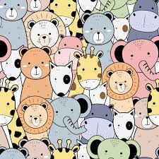 Cute Animals Cartoon Doodle Seamless Pattern Cartoon Animals Animal Doodles Doodle Patterns