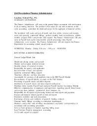 Job description of monitoring and evaluation. Finance Administrator Job Description