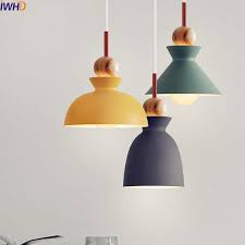 Nordic Wooden W Metal Shade Led Pendant Lamp In Several Colors Pendant Light Fixtures Metal Hanging Lights Pendant Lamp Shade
