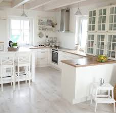 They blend neutral tones with different textures and finishes to bring a sense of space and light into your kitchen. Kitchen Grey Floor Wood Countertop White Cabinets Greykitcheninterior Kitche Kitchen Island Ideas Cabinets Counte Wood Countertops Grey Flooring Wood Kitchen