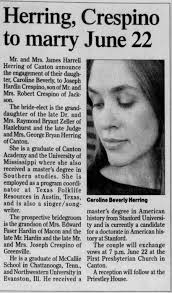 Wedding announcement 2002 Joseph Crespino Beverly Herring