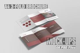Free photoshop mockup of a4 half fold flyers. A4 Trifold Brochure Mockups Graphic By Graphiccrew Creative Fabrica