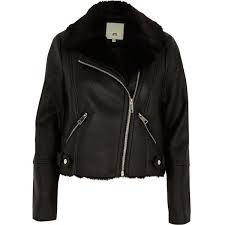 River Island Black Faux Fur Lined Biker Jacket 515 Ron Liked On Polyvore Featuring Outerwe Fur Collar Jacket Fur Collar Leather Jacket Vegan Leather Jacket