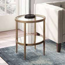 Harlow Antique Brass Mirrored Accent Table Glass Top End Tables End Tables Mirrored Side Tables