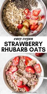 Vegan Strawberry Rhubarb Oatmeal Easy Healthy Gluten Free Healthy Rhubarb Recipes Rhubarb Recipes Rhubarb Oatmeal