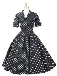 50s Black White Polka Dot Taffeta Dress Mode