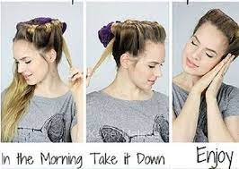 Braid each section of your hair, securing the ends with elastic bands. Overnight Curls Hacks For Curly Hairstyles No Heat Overnight Hairstyles Curly Hair Overnight Overnight Curls