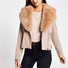 £80, river island, buy it now. Camel Quilted Faux Fur Suede Biker Jacket River Island