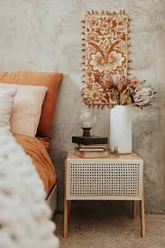Diy Boho Wicker Rattan Cane Nightstand In 2020 Nightstand Decor Boho Bedside Table Side Table Decor