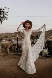 Willow Bohemian Lace Wedding Dress Long Sleeve Wedding Dress Lace Bohemian Wedding Dress Lace Backless Lace Wedding Dress
