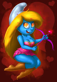 Rule 34 Dev - 14-bis absurdres blonde_hair blue_skin boots cleavage femsub  happy_trance heart heart_eyes magic smurfette spiral_eyes symbol_in_eyes  the_smurfs valentines_day western|91264