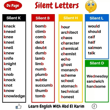 جميع كلمات الحروف الصامتة Silent Letters في أربعة أوراق احفظهم