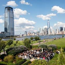 Liberty House Nj Wedding Ceremony In Front Of Nyc Skyline In Jersey City Liberty State Park Liberty House Skyline View Nyc Skyline