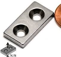 N52 10.6 LB Pull Bar Magnet 1x1/2x1/8" Neodymium Bar Magnet w/ two #6  Countersunk Holes