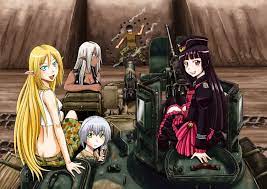 1boy 4girls 3 D Black Hair Blonde Hair Blue Eyes Dark Skin Elf Gate Jieitai Ka No Chi Nite Kaku Tatakaeri Gloom Exp Anime Expressions Anime Military Anime