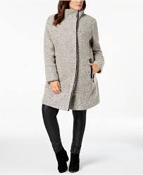 Plus Size Faux Leather Trim Boucle Coat