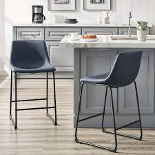 Set Of 2 Faux Leather Dining Kitchen Counter Height Barstools Saracina Home Kitchen Counter Chairs Counter Stools Modern Bar Stools Kitchen