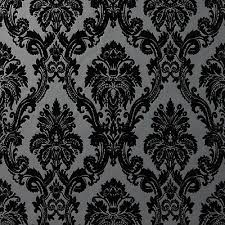 With a whimsical hand this dove grey wallpaper is the perfect neutral damask. Exclusive Casablanca Velvet Flock Black Grey Damask Wallpaper 11001 Ebay