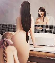 2girls 3d 3d (artwork) aerith gainsborough anilingus ass ass  licking ass worship back view bathroom black hair brown eyes completely  nude deep rimming earrings eating ass face in ass