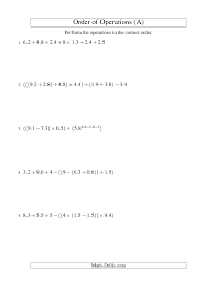 Order Of Operations Worksheet Decimals Order Of Operations Six Steps All Order Of Operations Fifth Grade Math Math Drills