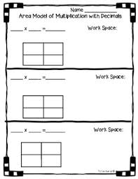 Using an area model, students will label the sides and then rewrite the equation to solve for the product. 5 Nbt B 7 Area Model With Multiplication Of Decimals Worksheet Practice