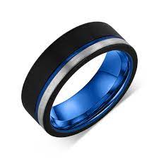 Asymmetrical Black Wedding Band Blue Wedding Band Ring Etsy In 2020 Blue Wedding Band Blue Tungsten Wedding Bands Mens Wedding Bands Blue