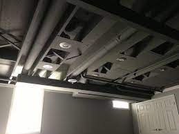 More Reader Came From This Term Exposed Ceiling Black Painted Basement Ceilings Basement Ceiling Basement Lighting Low Ceiling Basement