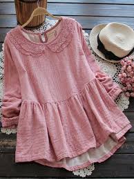Women Lace Peter Pan Collar Pure Color Long Sleeve Blouses Cheap Newchic Mobile Clothes For Women Blouses For Women Girls Blouse