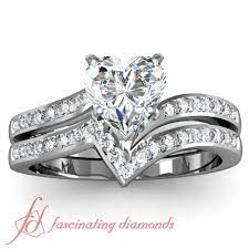 Twist Channel Heart Diamond Wedding Set In 14k White Gold Heart Wedding Rings White Gold Wedding Ring Set Wedding Rings Sets Gold