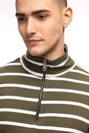 Gritstones Olive White Self Design Zipper T-Shirt